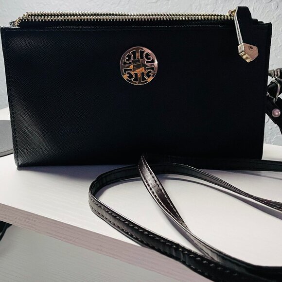 Handbags - Black Saffiano Leather Dual Zip Wallet - Flat Open Organizer Clutch - Gold HW